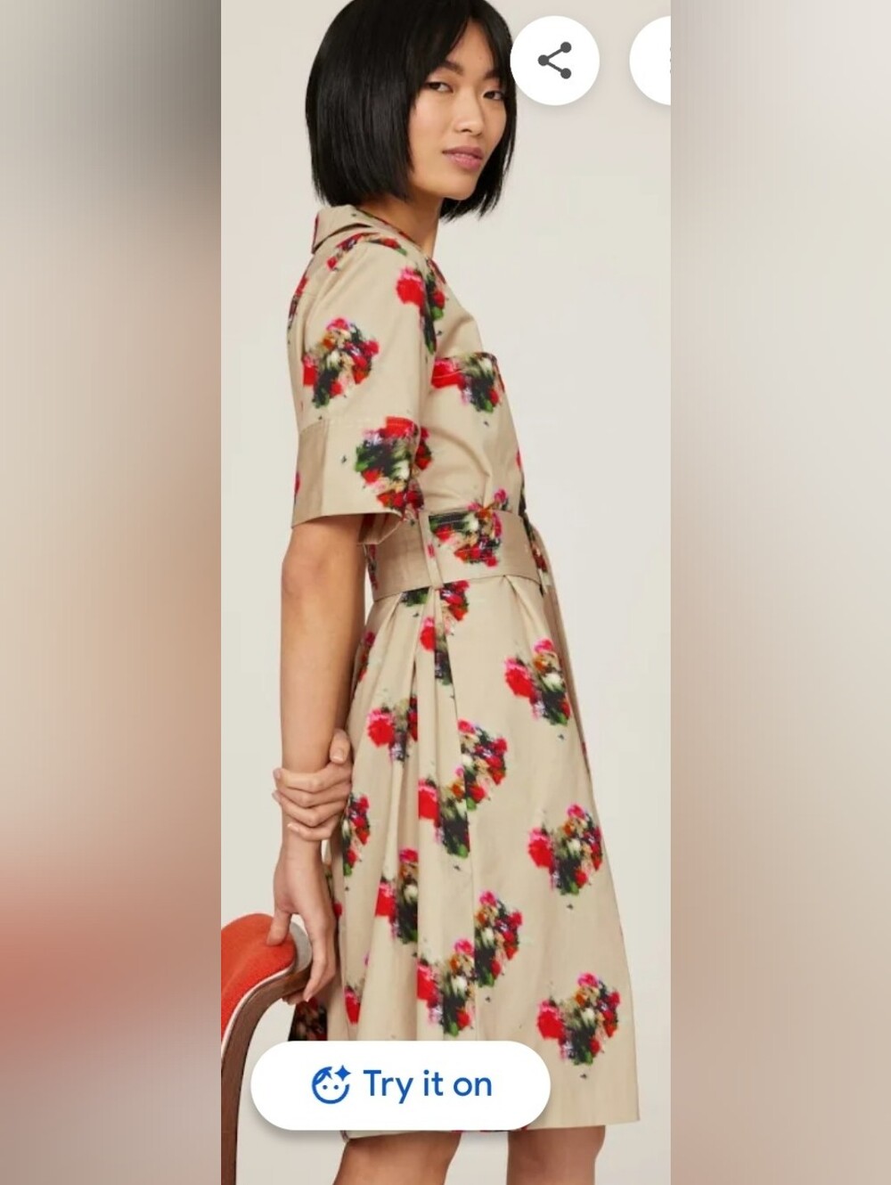 Beige Floral A-Line Dress with Red Bouquet Print. Adam Lippes Size8